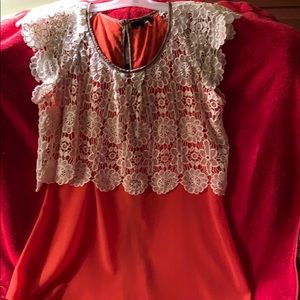 RYU Lace and sheer Orange Blouse!